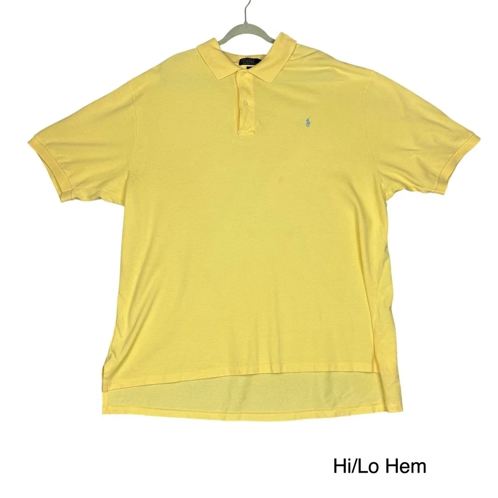Polo Ralph Lauren Mens Big 2X Yellow Short Sleeve‎ Pique Polo Shirt Hi-Lo Hem